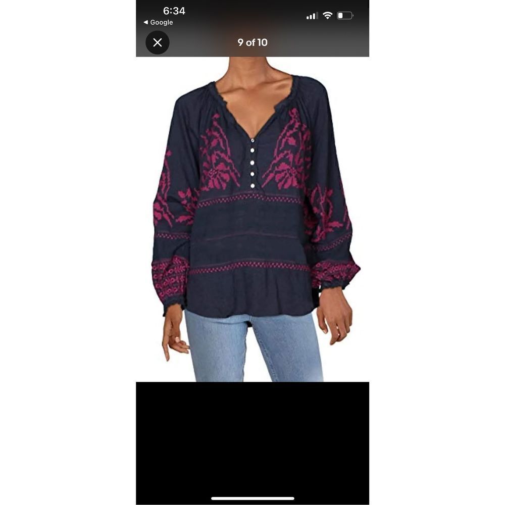 Free People Percussion Top Embroidered Peasant Shirt Small